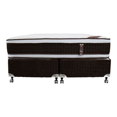 Cama Box King Size Castor Sellect P Dupla Revestida em Tecido Suede + Colchão com Molejo Tecnopedic e Euro Pillow 34x193x203cm Marrom com Bege