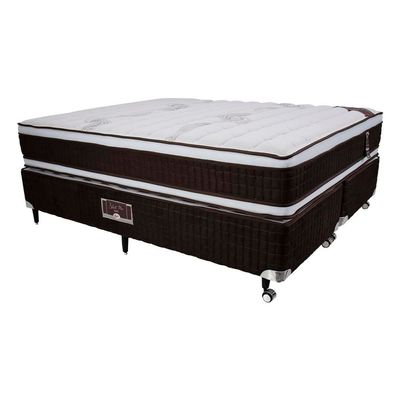 Cama Box King Size Castor Sellect P Dupla Revestida em Tecido Suede + Colchão com Molejo Tecnopedic e Euro Pillow 34x193x203cm Marrom com Bege
