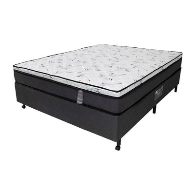 Cama Box de Casal Castor New Alfa com revestimento em tecido Poliéster + Colchão com Molejo Tecnopedic, Euro Pillow e Malha 24x138x188cm Cinza