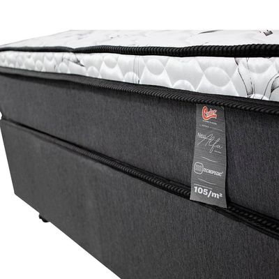 Cama Box de Casal Castor New Alfa com revestimento em tecido Poliéster + Colchão com Molejo Tecnopedic, Euro Pillow e Malha 24x138x188cm Cinza