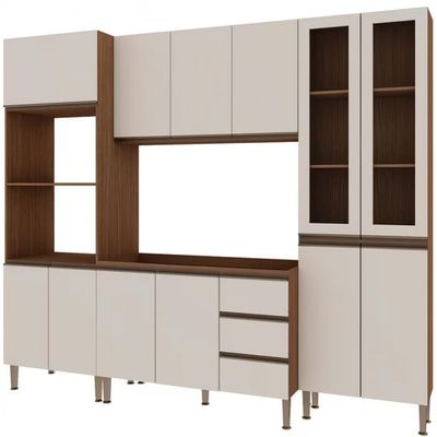 Cozinha Compacta Genialflex Bambu com 12 Portas, 3 Gavetas e 7 Prateleiras 260cm de largura Ébano com Off White