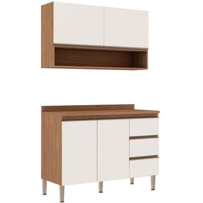 Cozinha Compacta Genialflex Girassol com 4 Portas, 3 Gavetas e 3 Prateleiras 120cm de largura Ébano com Off White