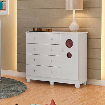 Cômoda Infantil Duda Plus com 1 Porta 4 Gavetas Peroba Branco