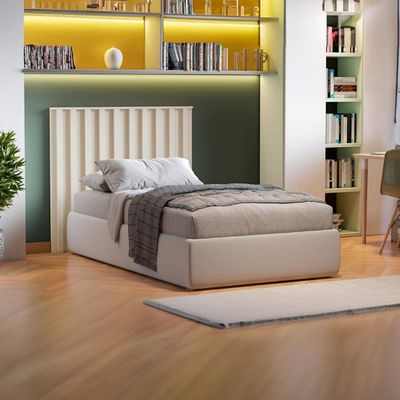 Cabeceira Solteiro Size Móveis Europa Vitória Ripada com Detalhes em Baixo Relevo - 101cm de largura Off White