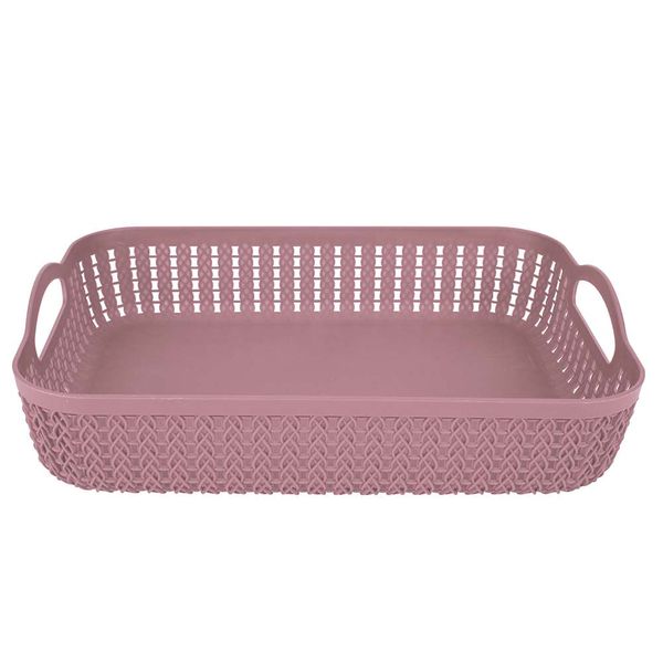 Cesto Trançado Retangular Baixo Grande Rosa Antigo Cesto Trançado Retangular Baixo Grande Rosa Antigo