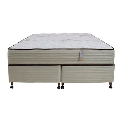Cama Box Queen Size Castor Dome One Revestida em Tecido Suede + Colchão com Molejo Tecnopedic e Revestimento em Malha 27x158x198cm Bege