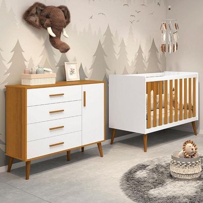 Jogo De Quarto Infantil Isis Cômoda 1 Porta E Berço Branco/savana - Reller Móveis Branco/savana