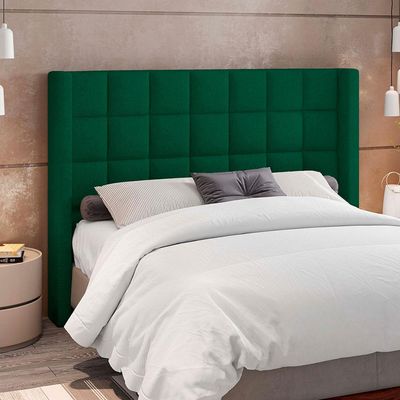 Kit Cabeceira Cama Box Paris 195 cm com Puff Recamier Itália P05 Bouclê Verde - Lyam Decor
