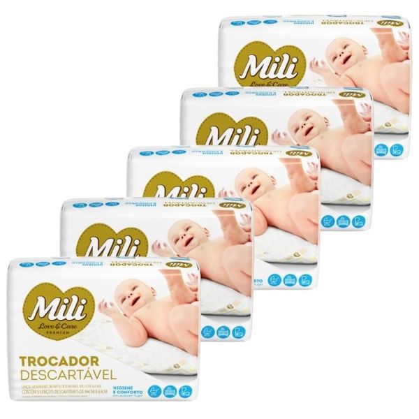 Trocador Descartável Mili Love&amp;Care 5 Pacotes c/ 5 unidades (Total: 25 trocadores)