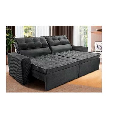 Sofá 3 Lugares Cama inBox Belém Retrátil/Reclinável com 200 cm de Largura e Revestido em Suede Velusoft Cinza