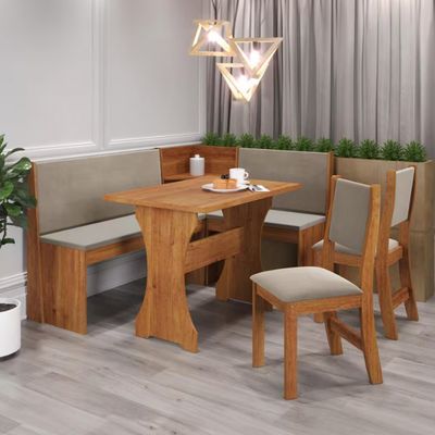Conjunto Sala de Jantar de Canto Bernardo 2 Cadeiras Viero Mel/Pérola
