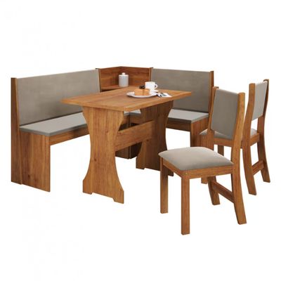 Conjunto Sala de Jantar de Canto Bernardo 2 Cadeiras Viero Mel/Pérola