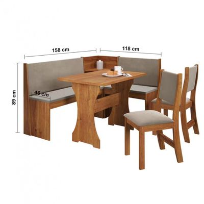 Conjunto Sala de Jantar de Canto Bernardo 2 Cadeiras Viero Mel/Pérola