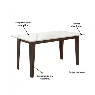 Conjunto de Sala de Jantar Mesa com 6 Cadeiras Goya Poliman Amêndoa com Off White