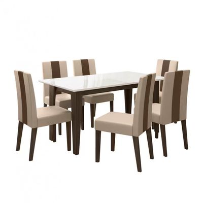 Conjunto de Sala de Jantar Mesa com 6 Cadeiras Goya Poliman Amêndoa com Off White