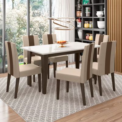 Conjunto de Sala de Jantar Mesa com 6 Cadeiras Goya Poliman Amêndoa com Off White