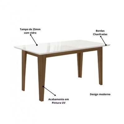 Conjunto de Sala de Jantar Mesa com 6 Cadeiras Goya Poliman Carvalho com Off White