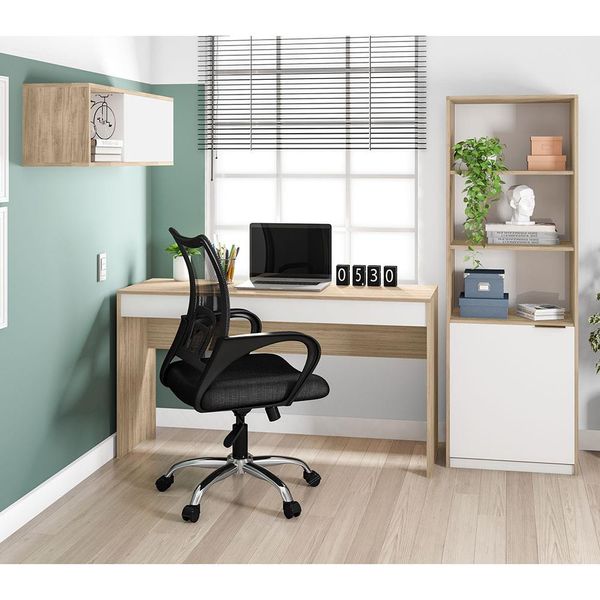 Mesa Caemmun Recta com Armário Alto Nicho e Cadeira de Escritório Cosco Home Willet Giratória n/a