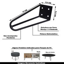 Kit 6 Pés de Metal 15 CM Hairpin Legs Mesas de Centro Puffs Preto G41