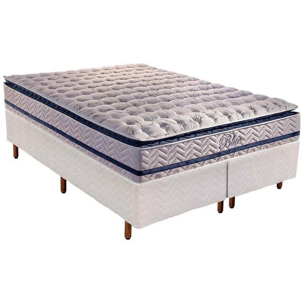 Cama Box Queen: Colchão Molas Ensacadas Paropas Blue + Base Rústico Branco(158X198)