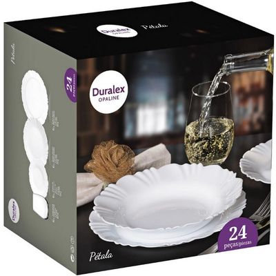 Aparelho de Jantar e Sobremesa Duralex Pétala 24 Peças Branco