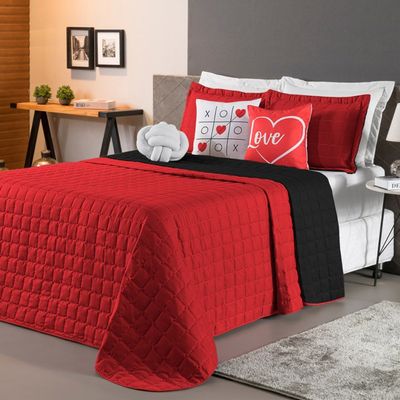 Kit Cobre Leito Sonho Queen 08 Peças Barato - Vermelho  -Preto