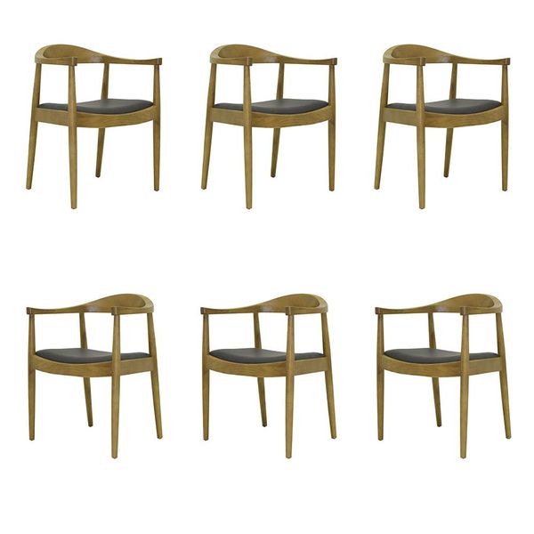 Kit 6 Cadeiras Decorativas Sala de Jantar Columbia PU Madeira Rústica Bege G56 - Gran Belo