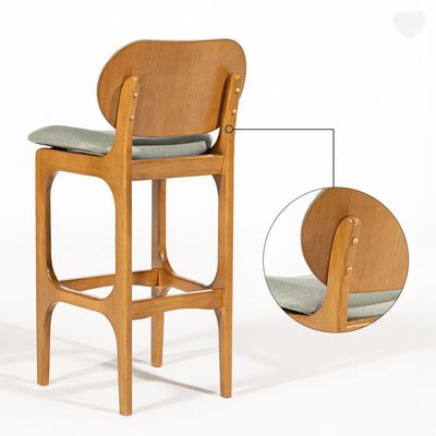 Kit 3 Banquetas Alta Estofada Rafine Madeira Maciça Castanho Linho Verde