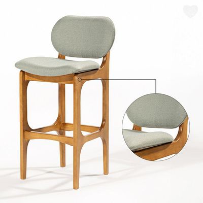 Kit 3 Banquetas Alta Estofada Rafine Madeira Maciça Castanho Linho Verde