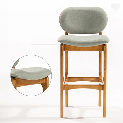 Kit 3 Banquetas Alta Estofada Rafine Madeira Maciça Castanho Linho Verde