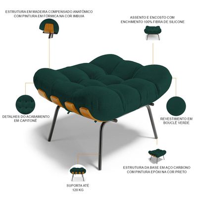 Puff Decorativo Sala de Estar Costela L02 Bouclê Verde - Lyam Decor