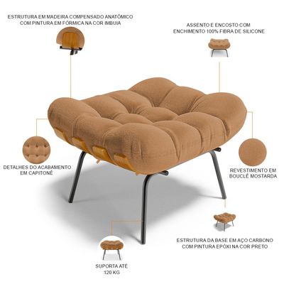 Puff Decorativo Sala de Estar Costela L02 Bouclê Mostarda - Lyam Decor