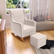 Poltrona de Amamentação com Balanço Mavie L02 Suede Bege - Lyam Decor