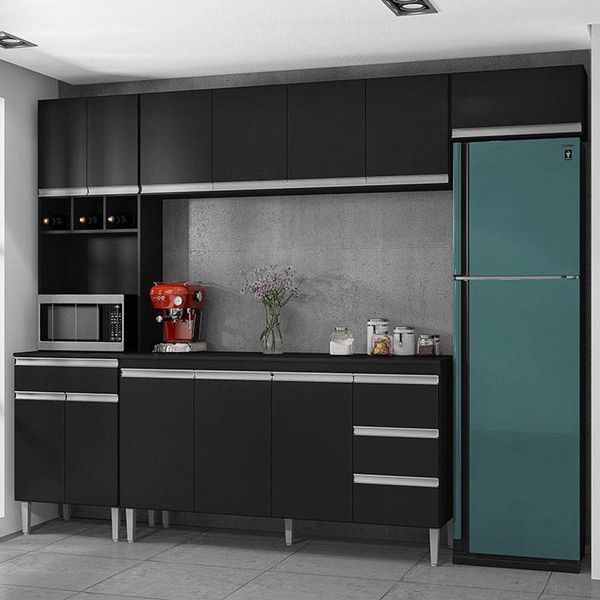 Cozinha Com Balcão E Tampo 160 Cm Ambiente Andréia Preto Fosco - Ajl