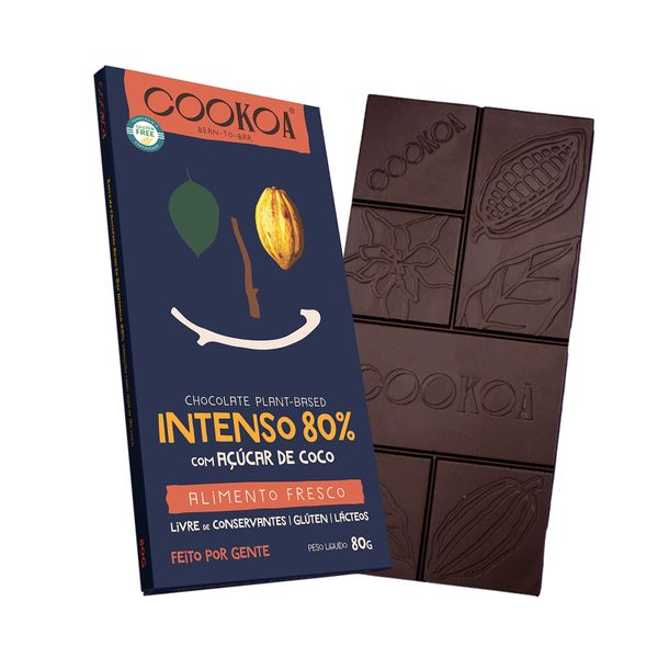 Chocolate Intenso 80% Cacau Vegano Cookoa 80g