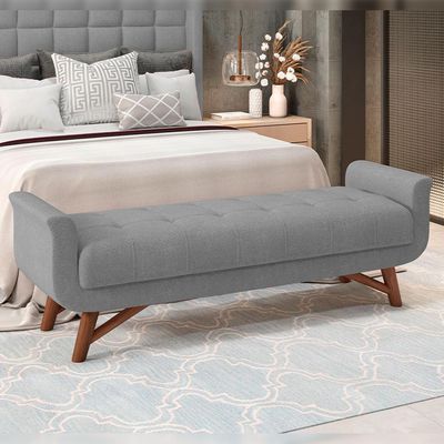 Puff Recamier Decorativo com Pés em Madeira 160 cm Itália P05 Bouclê Cinza - Lyam Decor