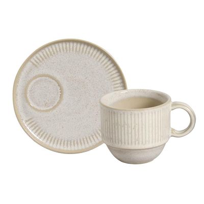 Conjunto de Xícaras de Chá Empilháveis com Pires Porto Brasil Latte 230 ml Bege