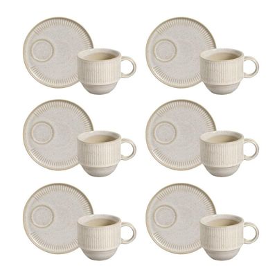 Conjunto de Xícaras de Chá Empilháveis com Pires Porto Brasil Latte 230 ml Bege