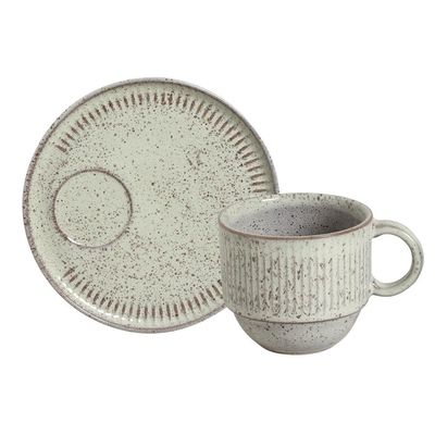 Conjunto de Xícaras de Chá Empilháveis com Pires Porto Brasil Pistache 6 peças 230 ml Verde