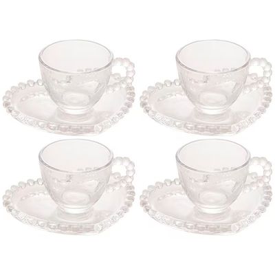 Conjunto com 4 Xícaras e Pires para Café Wolff Pearl Coração em Cristal - 85 ml Cristal