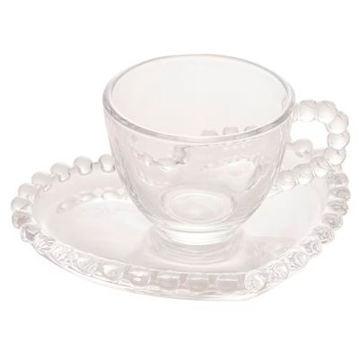 Conjunto com 4 Xícaras e Pires para Café Wolff Pearl Coração em Cristal - 85 ml Cristal