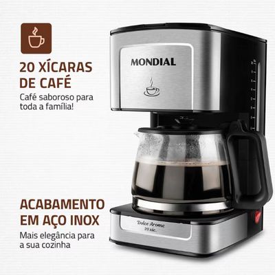 Cafeteira Elétrica Mondial Dolce Arome Vidro C-43-20X-SI 20 Xícaras 550W Preto com Inox / 110V