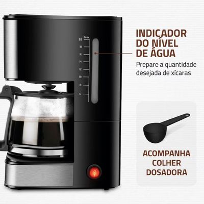 Cafeteira Elétrica Mondial Dolce Arome Vidro C-43-20X-SI 20 Xícaras 550W Preto com Inox / 110V