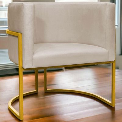 Poltrona Decorativa Recepção Luna Suede Cores Base De Ferro Dourada - Bege, Suede