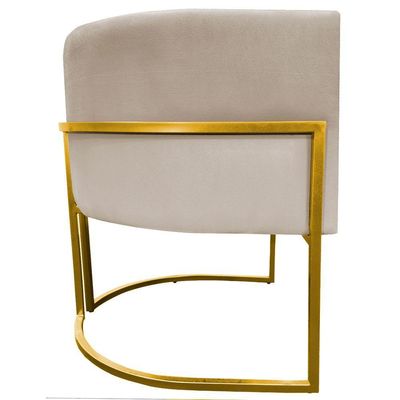 Poltrona Decorativa Recepção Luna Suede Cores Base De Ferro Dourada - Bege, Suede