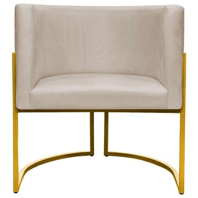 Poltrona Decorativa Recepção Luna Suede Cores Base De Ferro Dourada - Bege, Suede