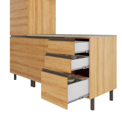 Cozinha Compacta Cristal 8 Portas 3 Gavetas 9 Prateleiras Bartira Lâmina Mel