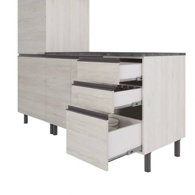 Cozinha Compacta Cristal 8 Portas 3 Gavetas 9 Prateleiras Bartira Lâmina Mel/Nude
