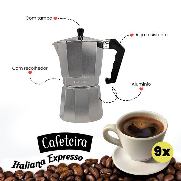 Cafeteira Moka Italiana em Alumínio 09 Xícaras de Café