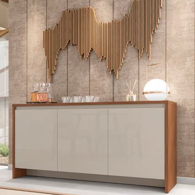 Buffet Casa D Madrid MDF e MDP com 3 Portas e 3 Prateleiras Off White/ Cedro
